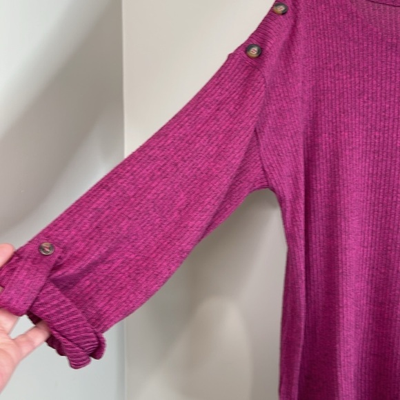 My Style Grape Purple BoatNeck Top Ribbed Button Shoulder Tab Sleeves Plus 2X - Picture 5 of 12